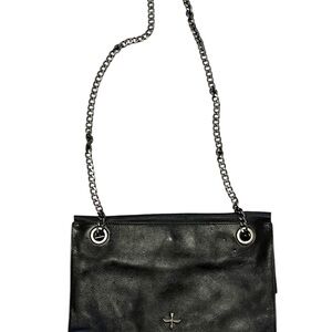 Pour La Victoire Black Leather Shoulder Bag with Chain Strap